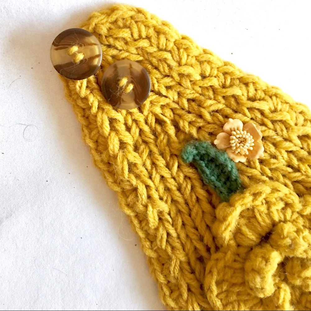Crocheted/Knit Adjustable Yellow Headband - Picture 5 of 7